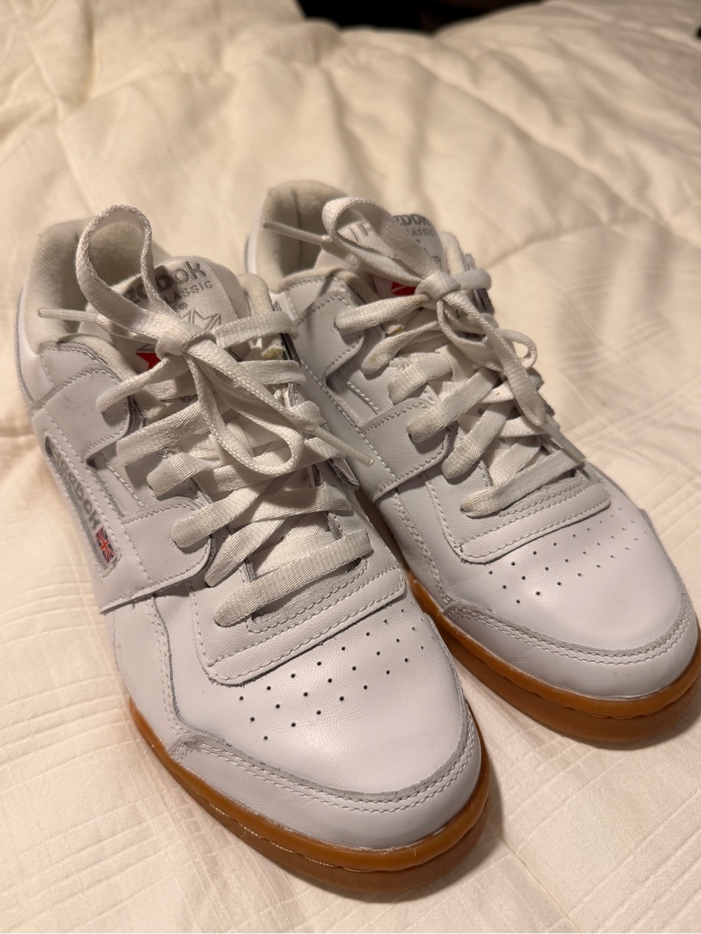 Reebok White Leather Sneakers with Gum Sole Accents